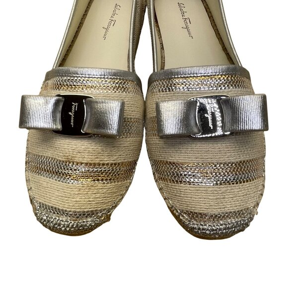 Salvatore Ferragamo Women’s Beige Panna Bow Elodie Espadrilles Flats Sz 9.5M - Picture 3 of 11